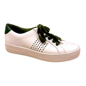 Michael Kors Poppy‎ Lace-Up Leather Sneakers White Green Women’s Size 8